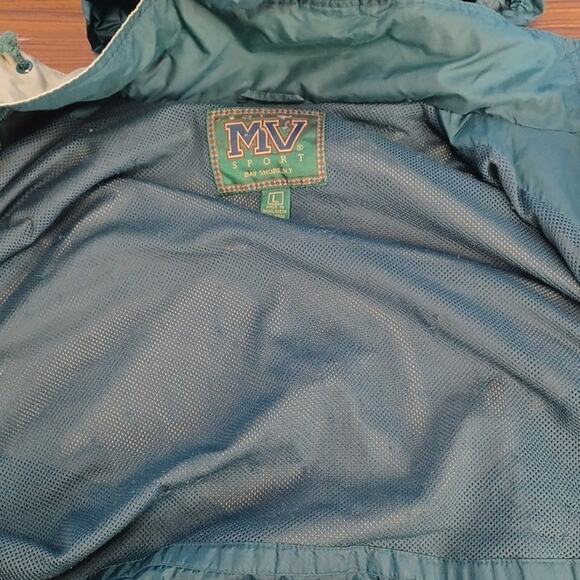 Vintage MV Sport Vinyl Beige & Green Fishing Jacket Lightweight Hooded - Picture 7 of 13
